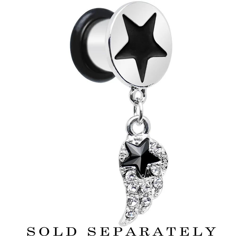 0 Gauge Clear Gem Angel Wing and Black Star Single Flare Dangle Plug