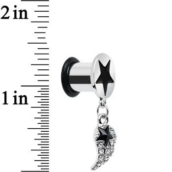 0 Gauge Clear Gem Angel Wing and Black Star Single Flare Dangle Plug