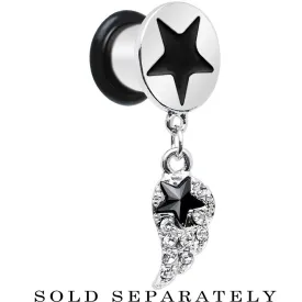 0 Gauge Clear Gem Angel Wing and Black Star Single Flare Dangle Plug