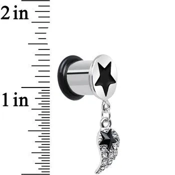 00 Gauge Clear Gem Angel Wing and Black Star Single Flare Dangle Plug
