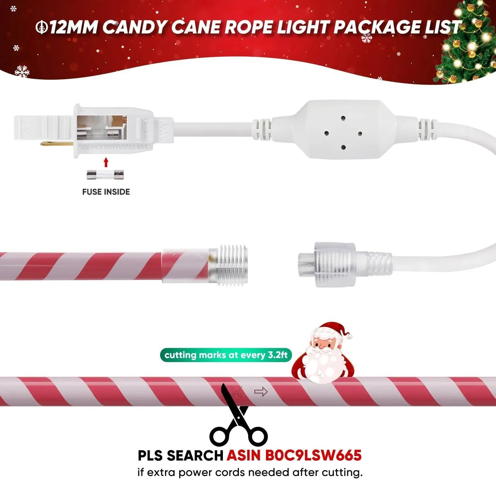 110V Candy Cane Rope Light 2800K Warm White For Christmas