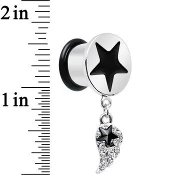 1/2 Clear Gem Angel Wing and Black Star Single Flare Dangle Plug