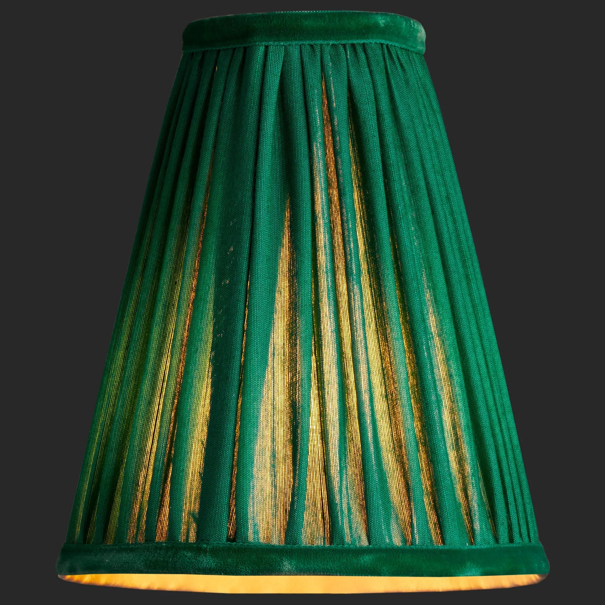 14cm wizard hat pendant shade in emerald silk with velvet tape