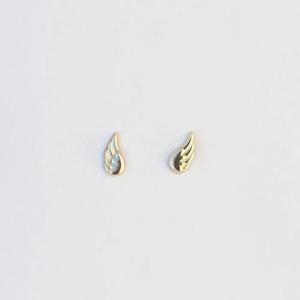 14K Yellow Gold Angel Wing Post Earrings