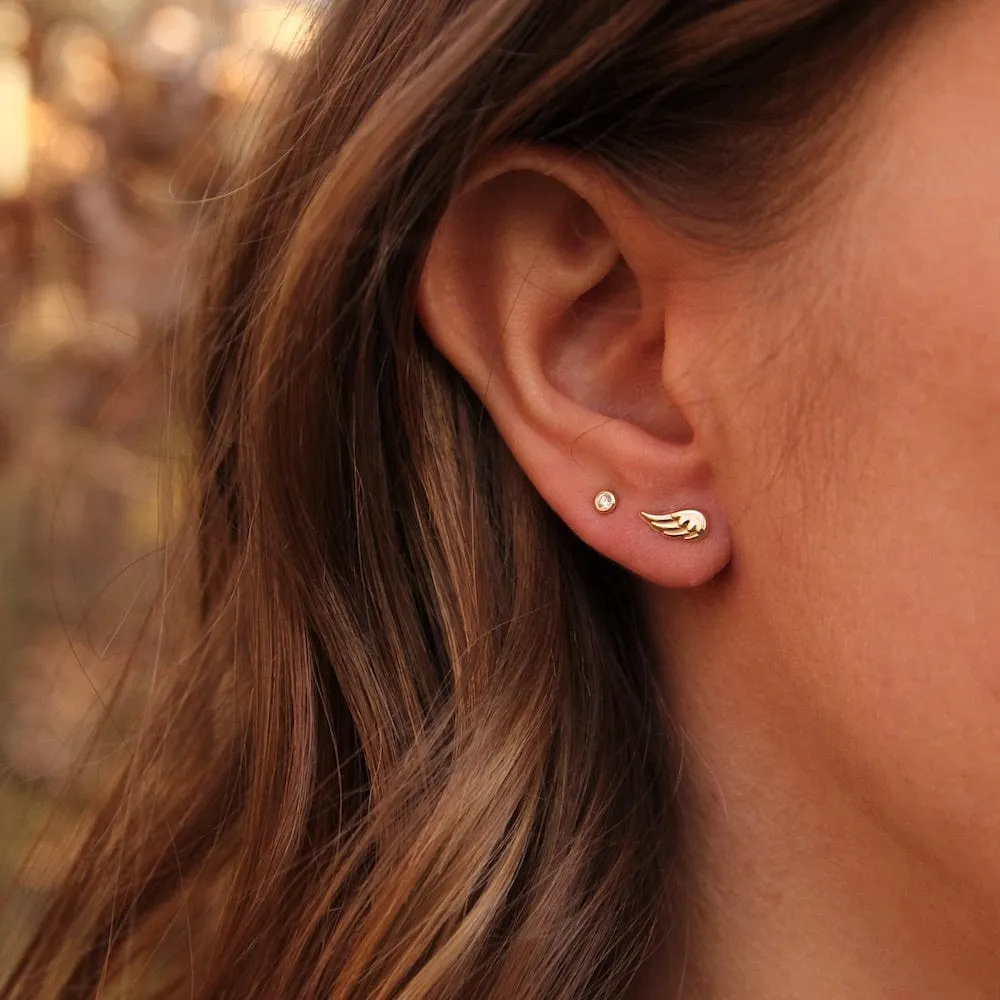 14K Yellow Gold Angel Wing Post Earrings