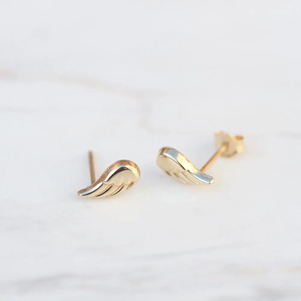 14K Yellow Gold Angel Wing Post Earrings