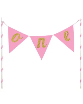 1st Birthday Pink One Cake Pennant Topper 23cm
