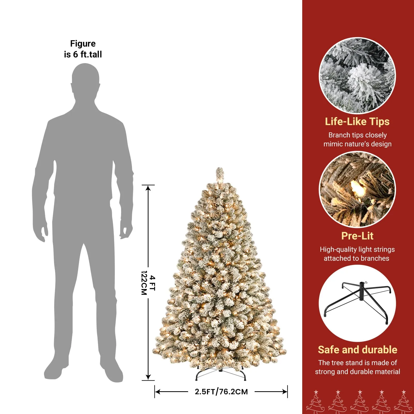 4ft Prelit Warm White Lights Snow Flocked Artificial Holiday Christmas Tree
