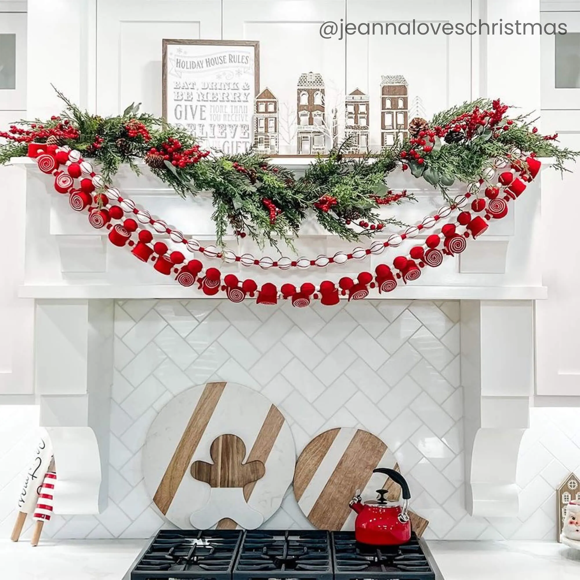 6'L Sullivans Candy Cane Fabric Ball Garland - Set of 3, Red Christmas Garland