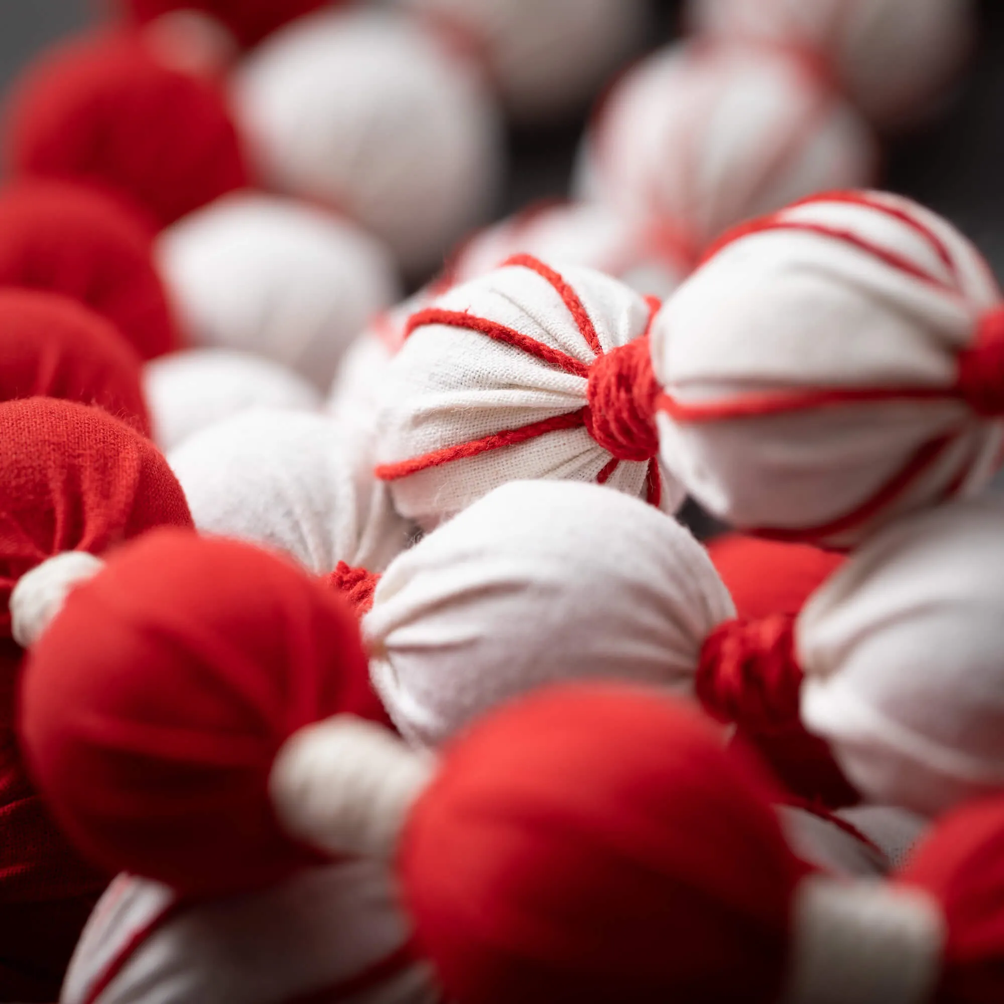 6'L Sullivans Candy Cane Fabric Ball Garland - Set of 3, Red Christmas Garland