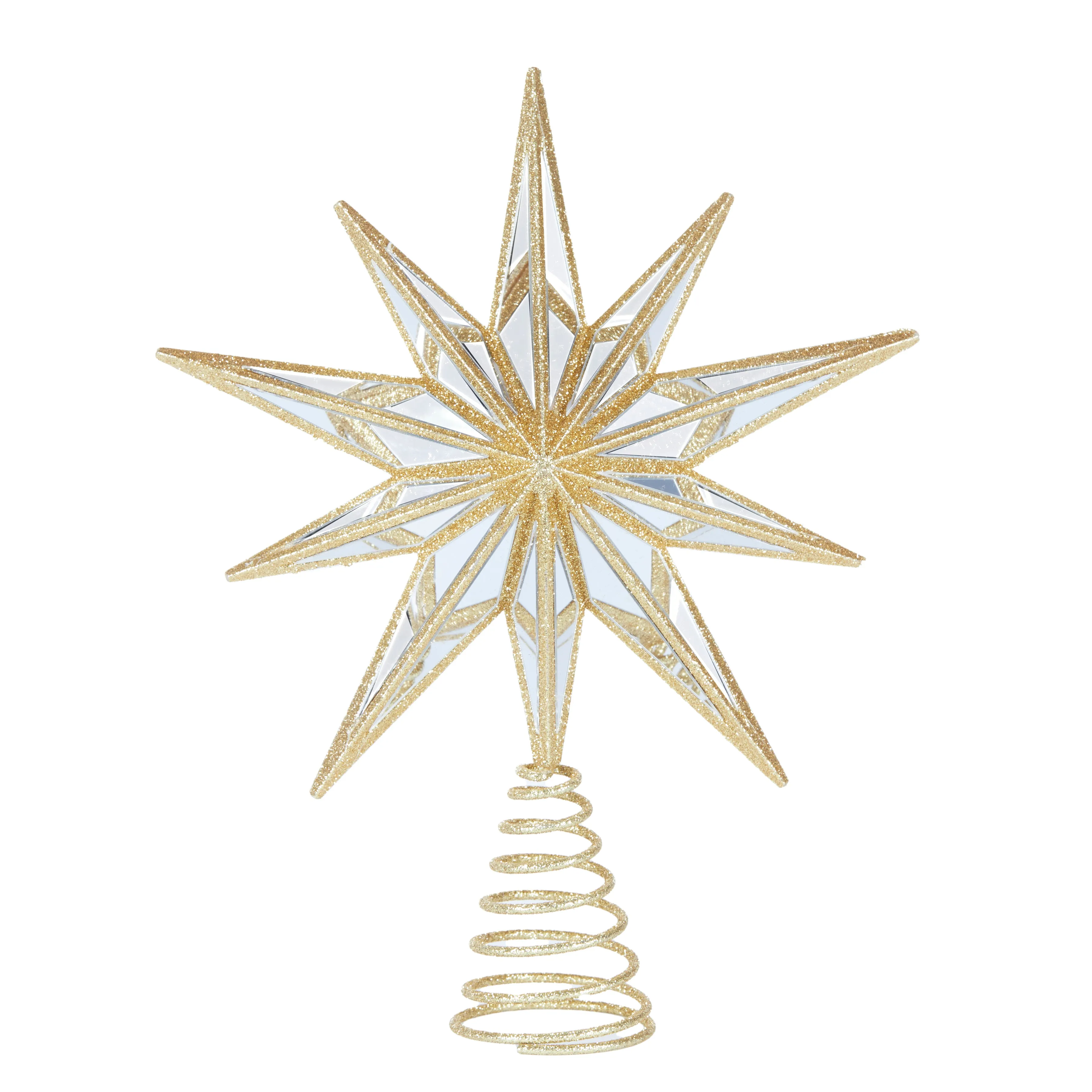 9 Point Mirrored Tree Topper Star Gold