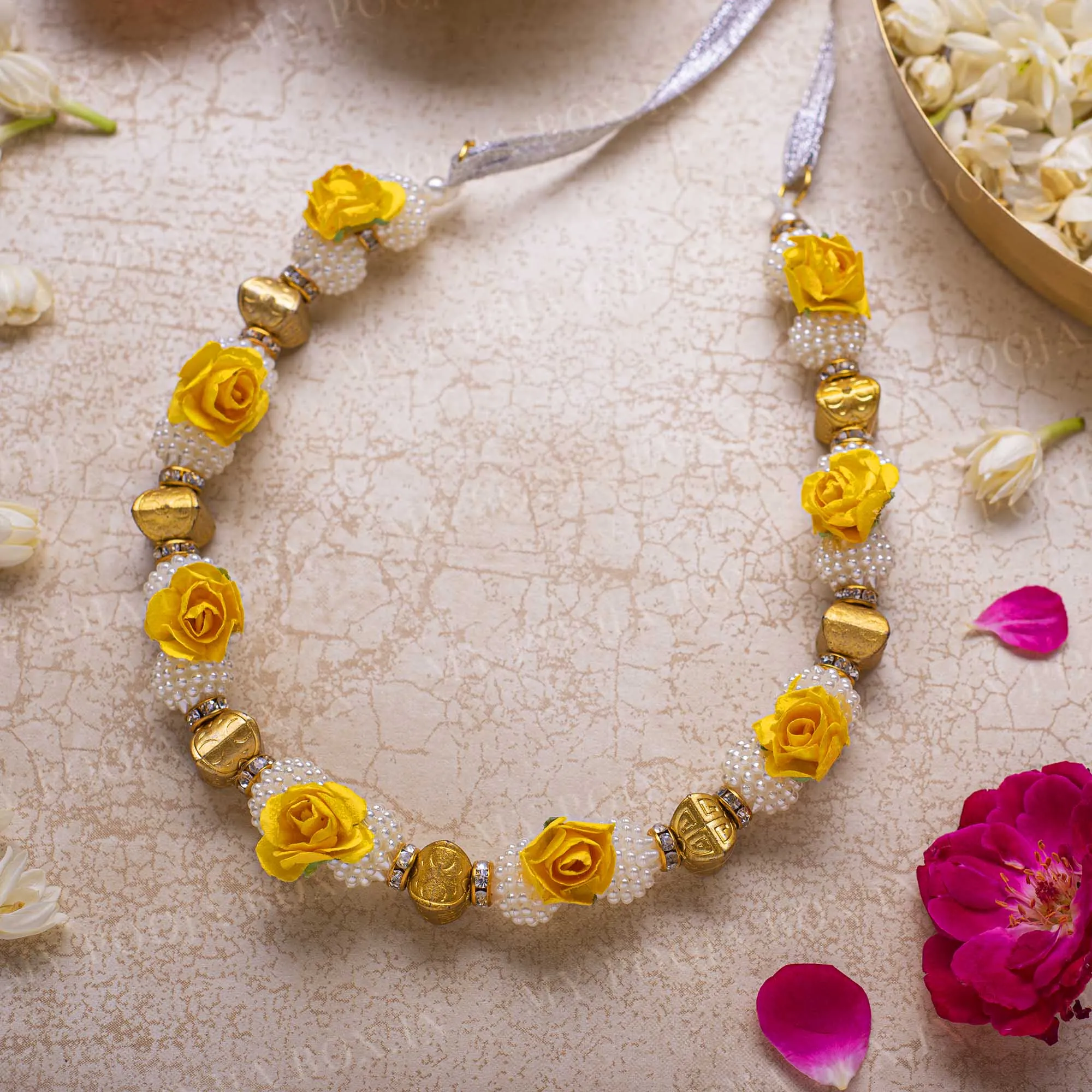 Adjustable Yellow Floral Garland/Mala