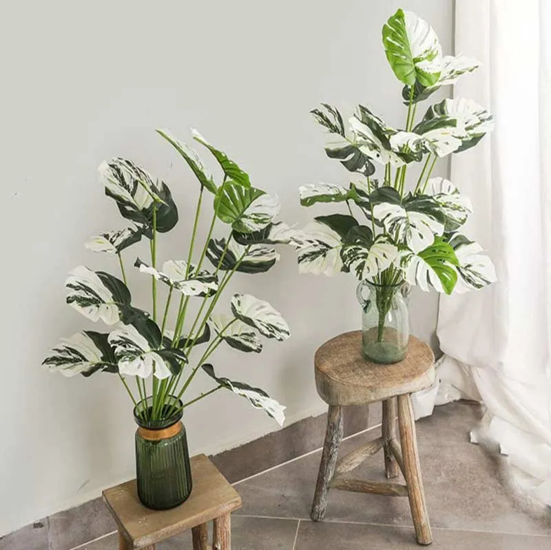 Aesthetic Big Leaves Monstera Plastic Plant for Leafy Space | 2.3 feet