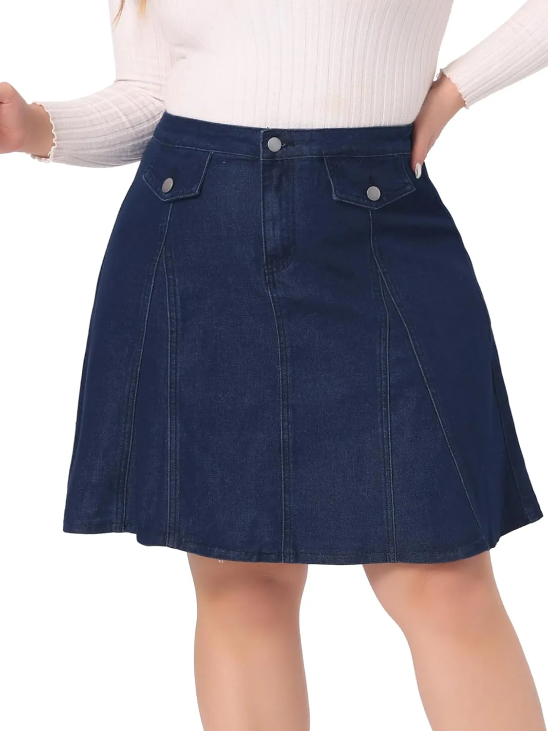 Agnes Orinda Plus Size Denim Skirt for Women Casual A-line Jean Buttons Decor Faux Pockets Mini Skirts