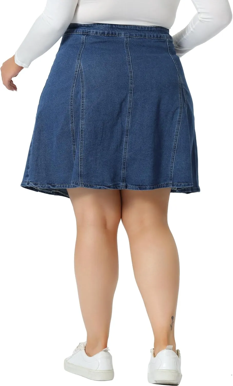 Agnes Orinda Plus Size Denim Skirt for Women Casual A-line Jean Buttons Decor Faux Pockets Mini Skirts