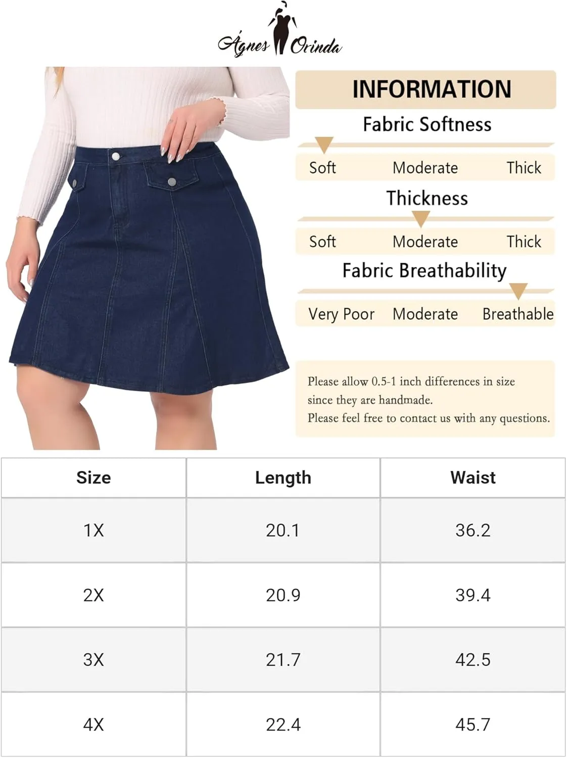 Agnes Orinda Plus Size Denim Skirt for Women Casual A-line Jean Buttons Decor Faux Pockets Mini Skirts