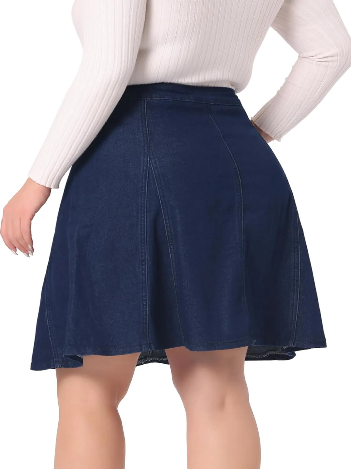 Agnes Orinda Plus Size Denim Skirt for Women Casual A-line Jean Buttons Decor Faux Pockets Mini Skirts