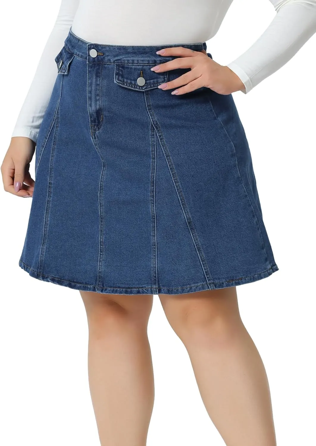 Agnes Orinda Plus Size Denim Skirt for Women Casual A-line Jean Buttons Decor Faux Pockets Mini Skirts