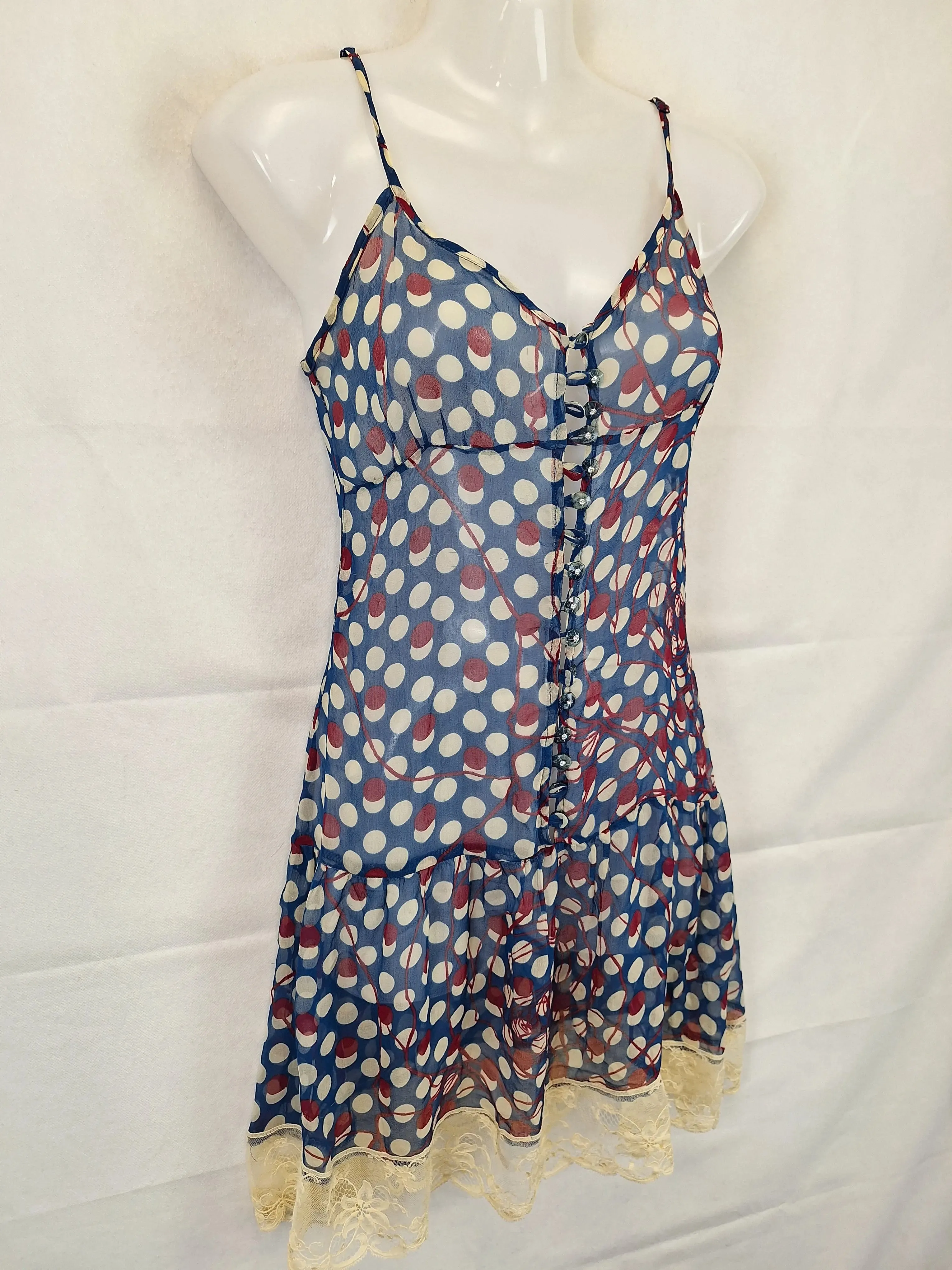 Alannah Hill Sheer Lace Trimmed Bejewelled Mini Dress Size 8