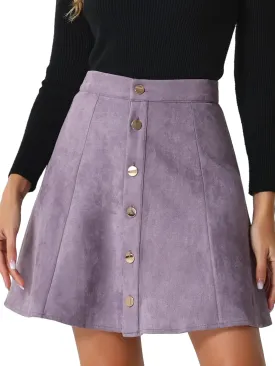Allegra K Women's Faux Suede Button A-Line High Waisted Christmas Flared Mini Short Skirt