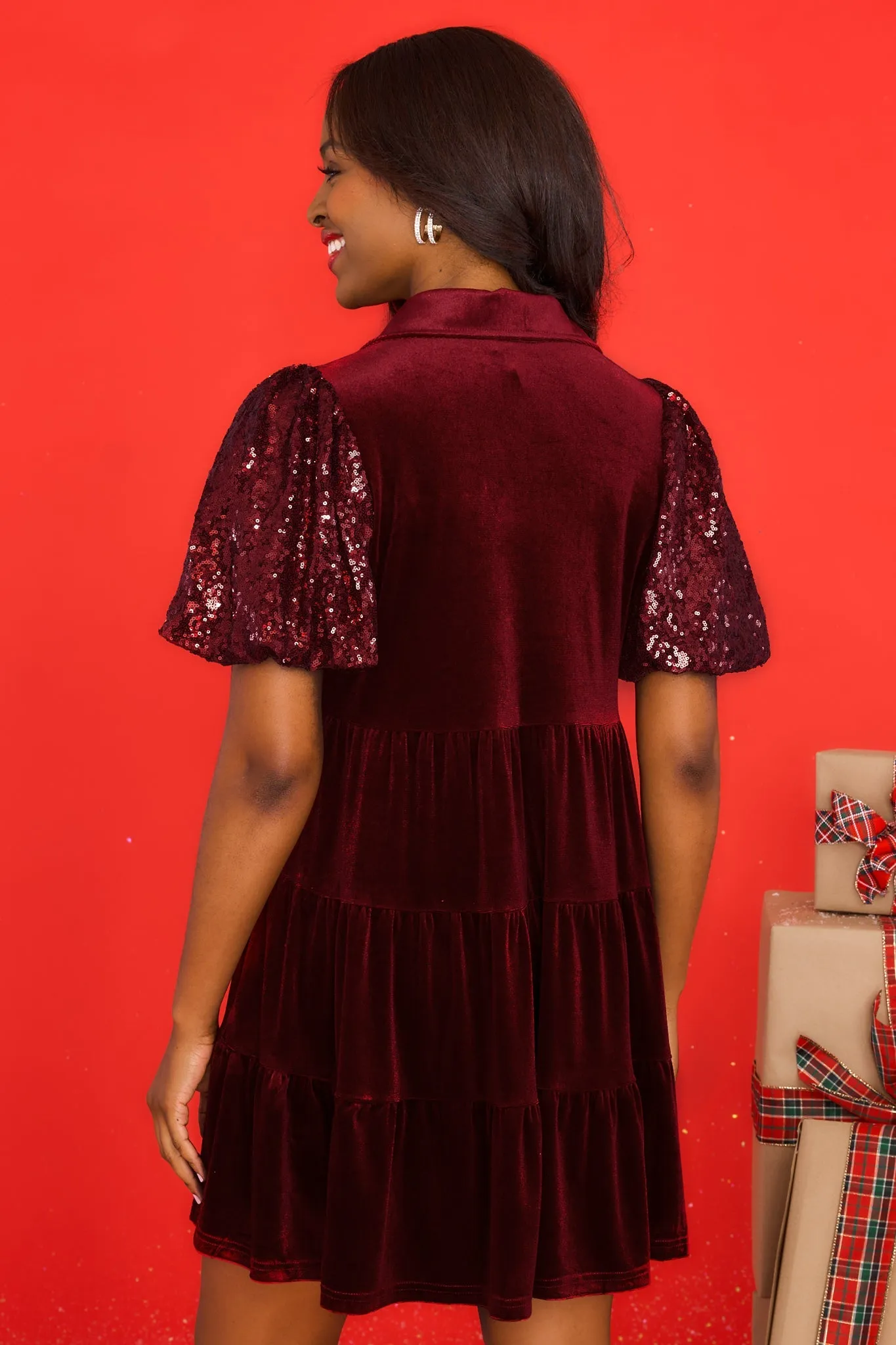 Always Here Wine Velvet Dress