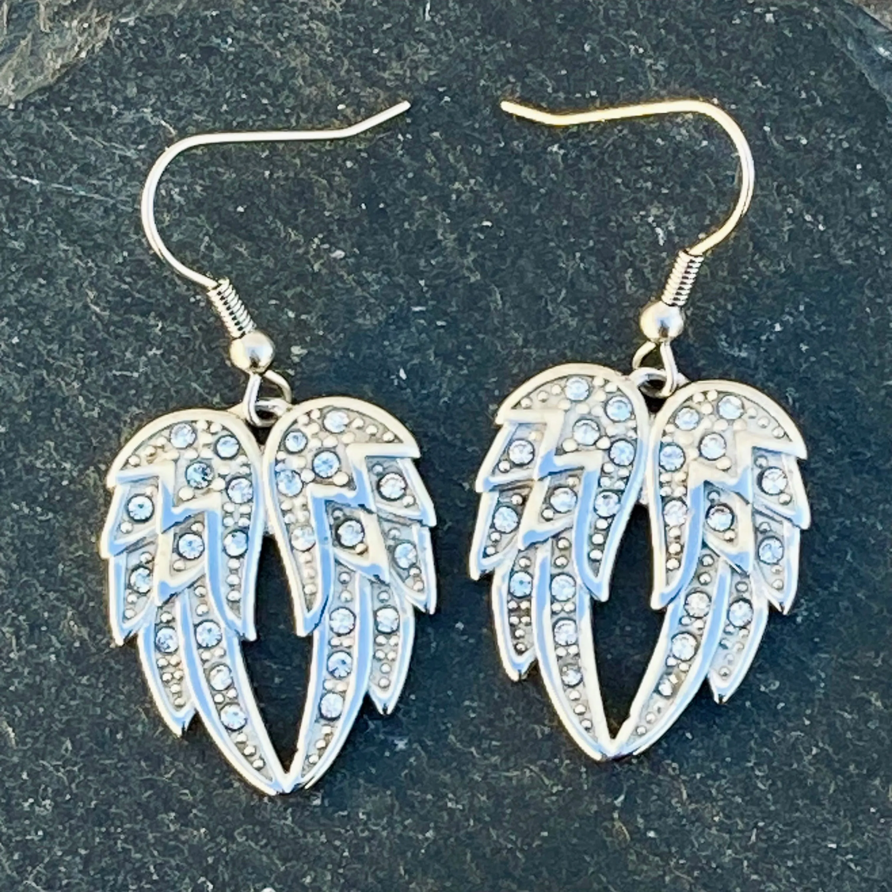 Angel Heart Wing Bracelet - Double Wings - Earrings - Silver w/White Stone -  SK2608E