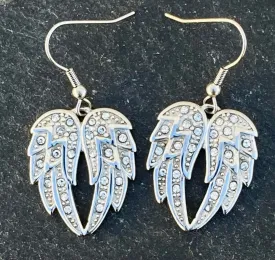 Angel Heart Wing Bracelet - Double Wings - Earrings - Silver w/White Stone -  SK2608E