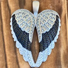 Angel Heart Wings Pendant - Black W/White Stones Wings - Custom - Rope Necklace - LAP40
