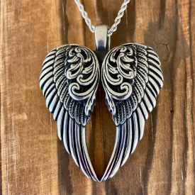 Angel Heart Wings Pendant - Silver Wings - Custom - Rope Necklace - LAP028