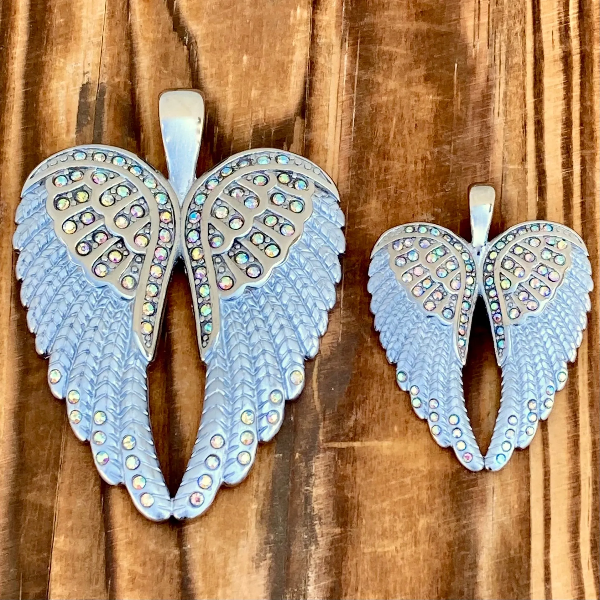 Angel Heart Wings Pendant - White W/Rainbow Stones Wings - Custom - Rope Necklace - LAP37