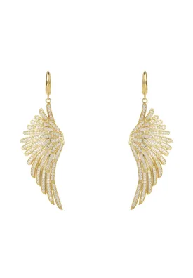 Angel Wing Drop Earrings Gold White