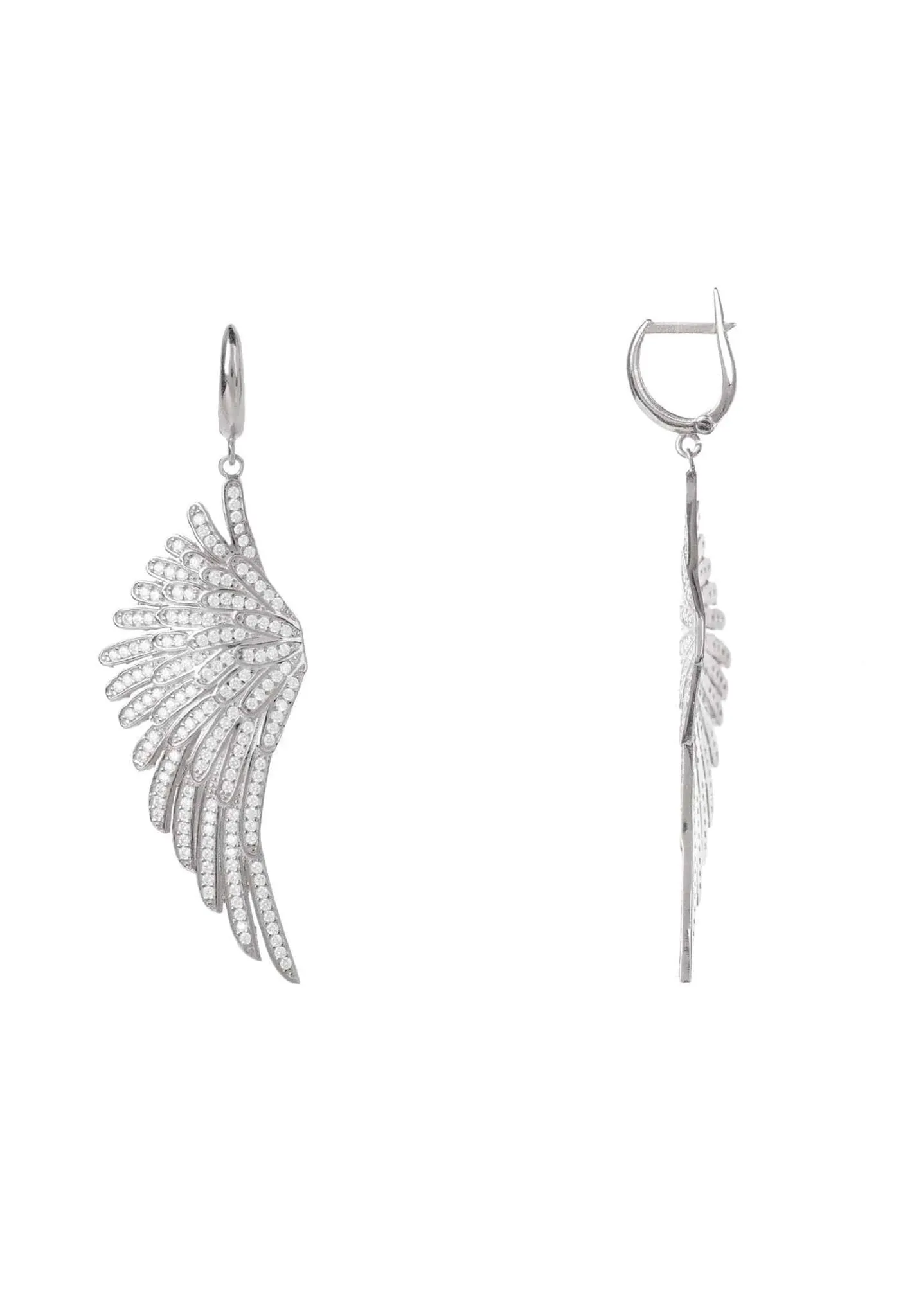 Angel Wing Drop Earrings Silver White