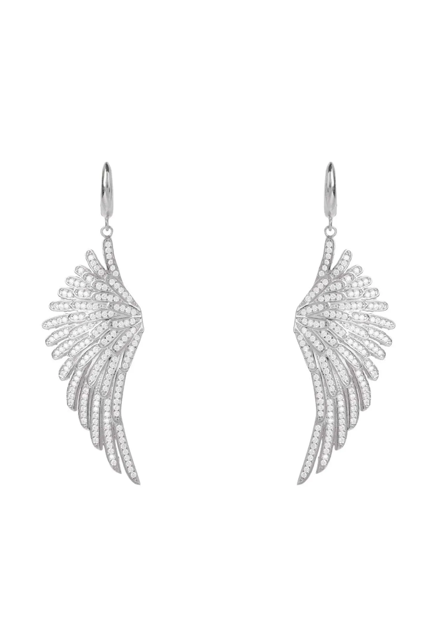 Angel Wing Drop Earrings Silver White