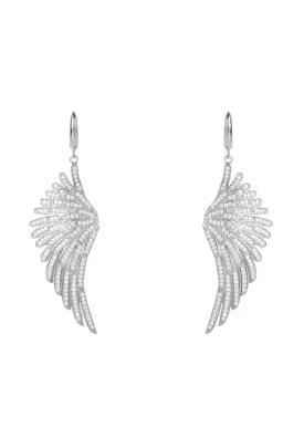 Angel Wing Drop Earrings Silver White