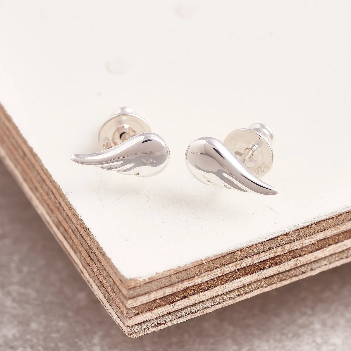 Angel Wing Silver Stud Earrings