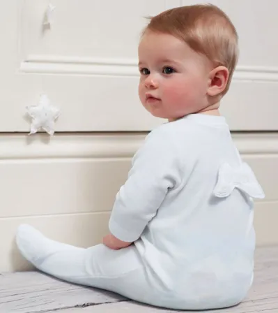 Angel Wing Velour Sleepsuit in Blue
