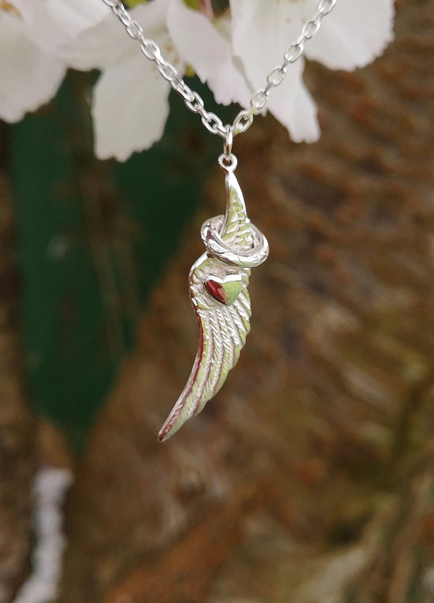 Angels Whisper Wing Halo   Heart Pendant
