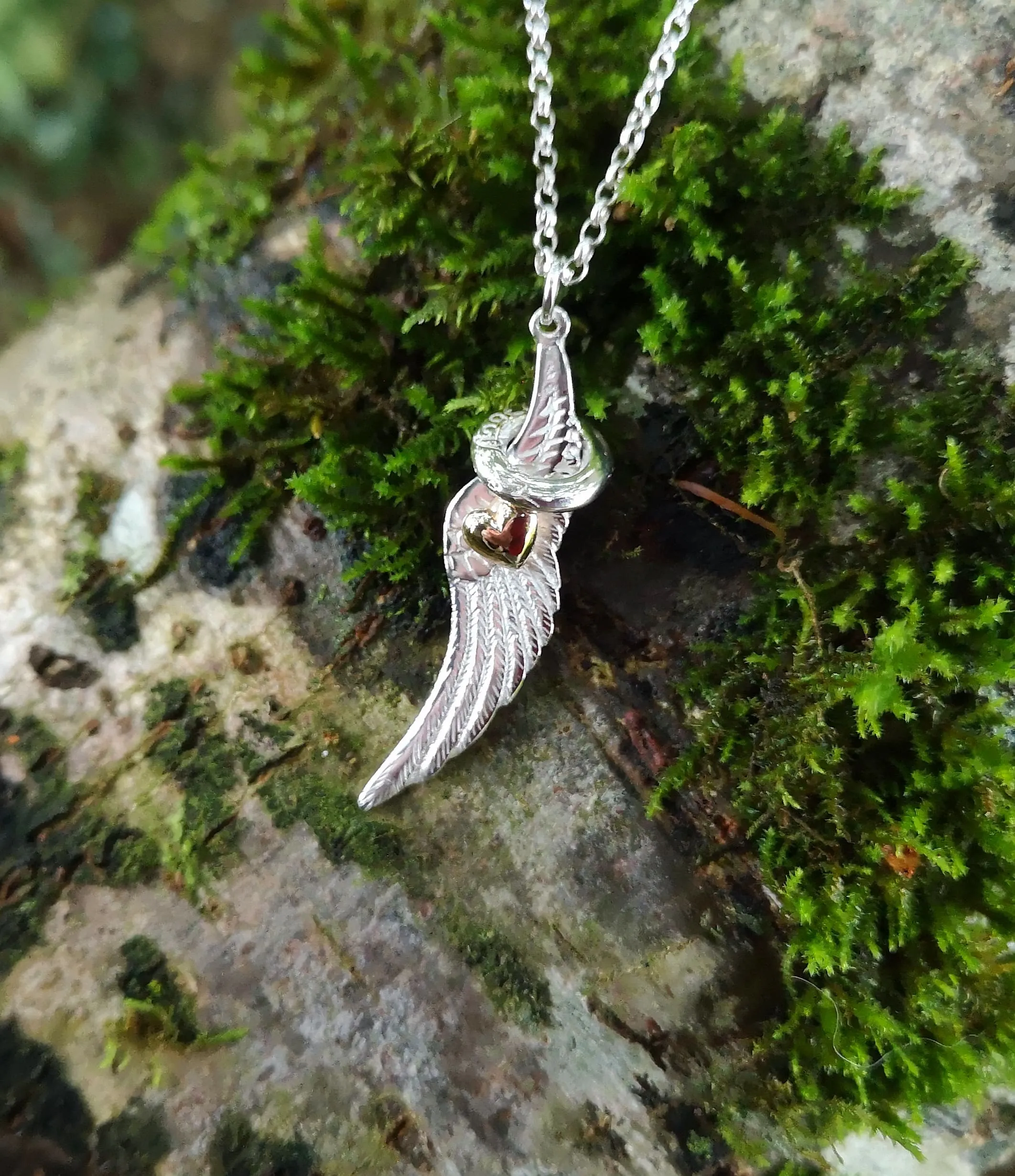 Angels Whisper Wing Halo   Heart Pendant