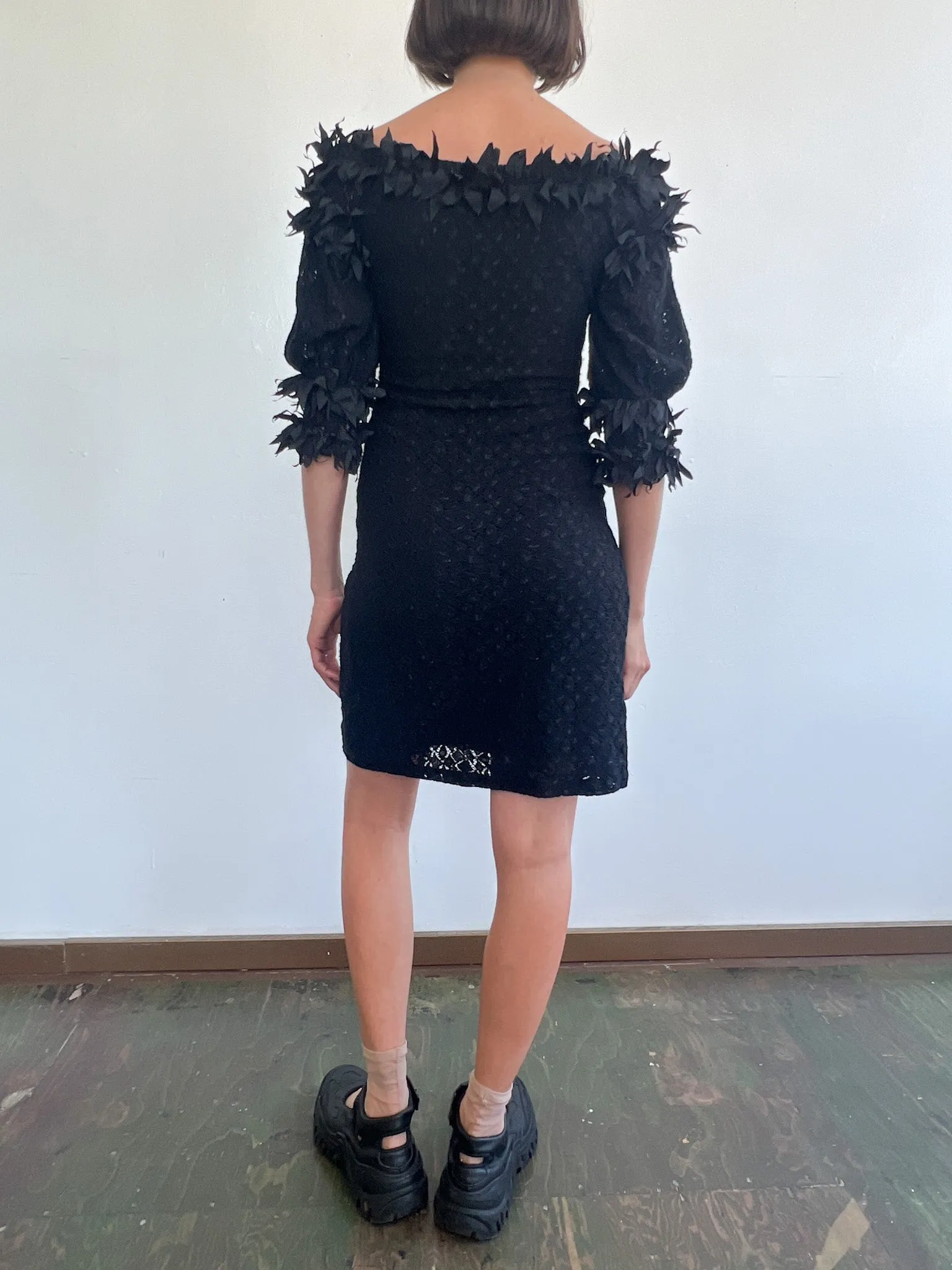 Ann Fontaine Ribbon Trimmed Crochet Dress (S)