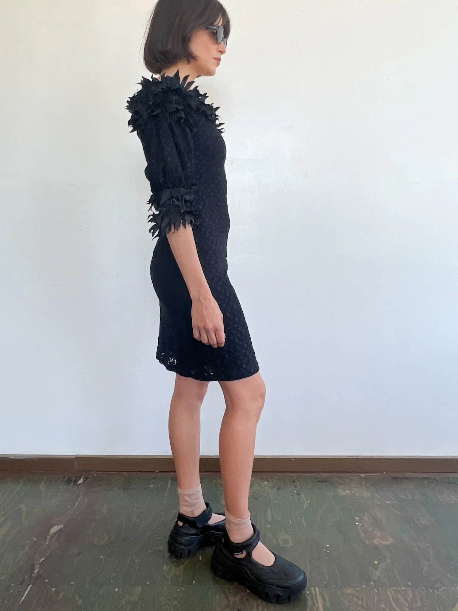 Ann Fontaine Ribbon Trimmed Crochet Dress (S)