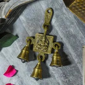 Antique Golden Brass 3 Bells Door/Wall Hanging with Lord Ganesha Carving