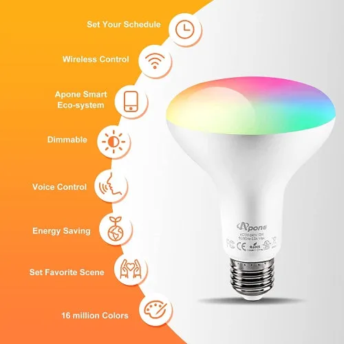 Apone APL-BR3013 Smart Wi-Fi RGB BR3013 LED Light Bulbs (2 Pack)