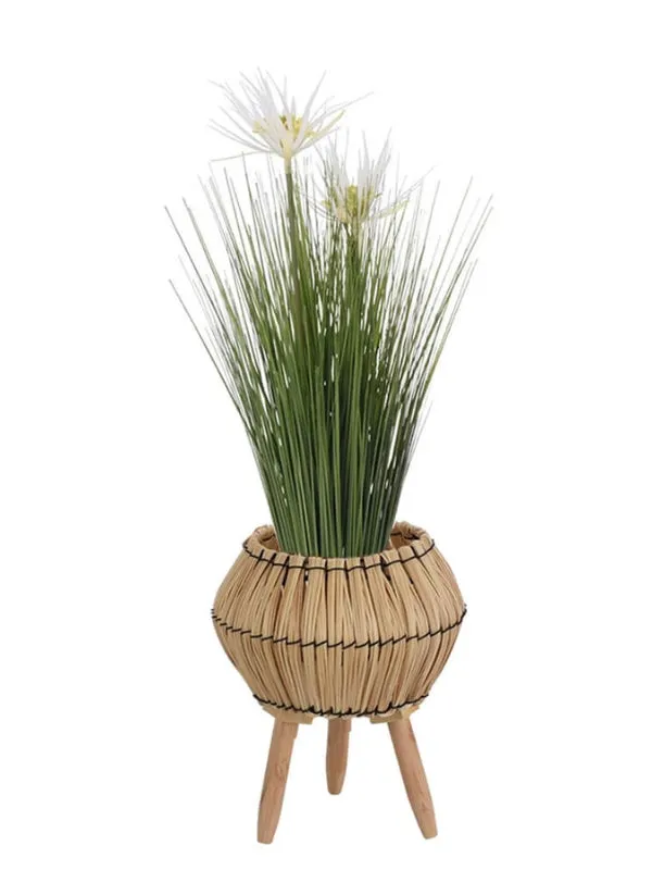 Artificial Grass in Natural Wooden Standing Basket