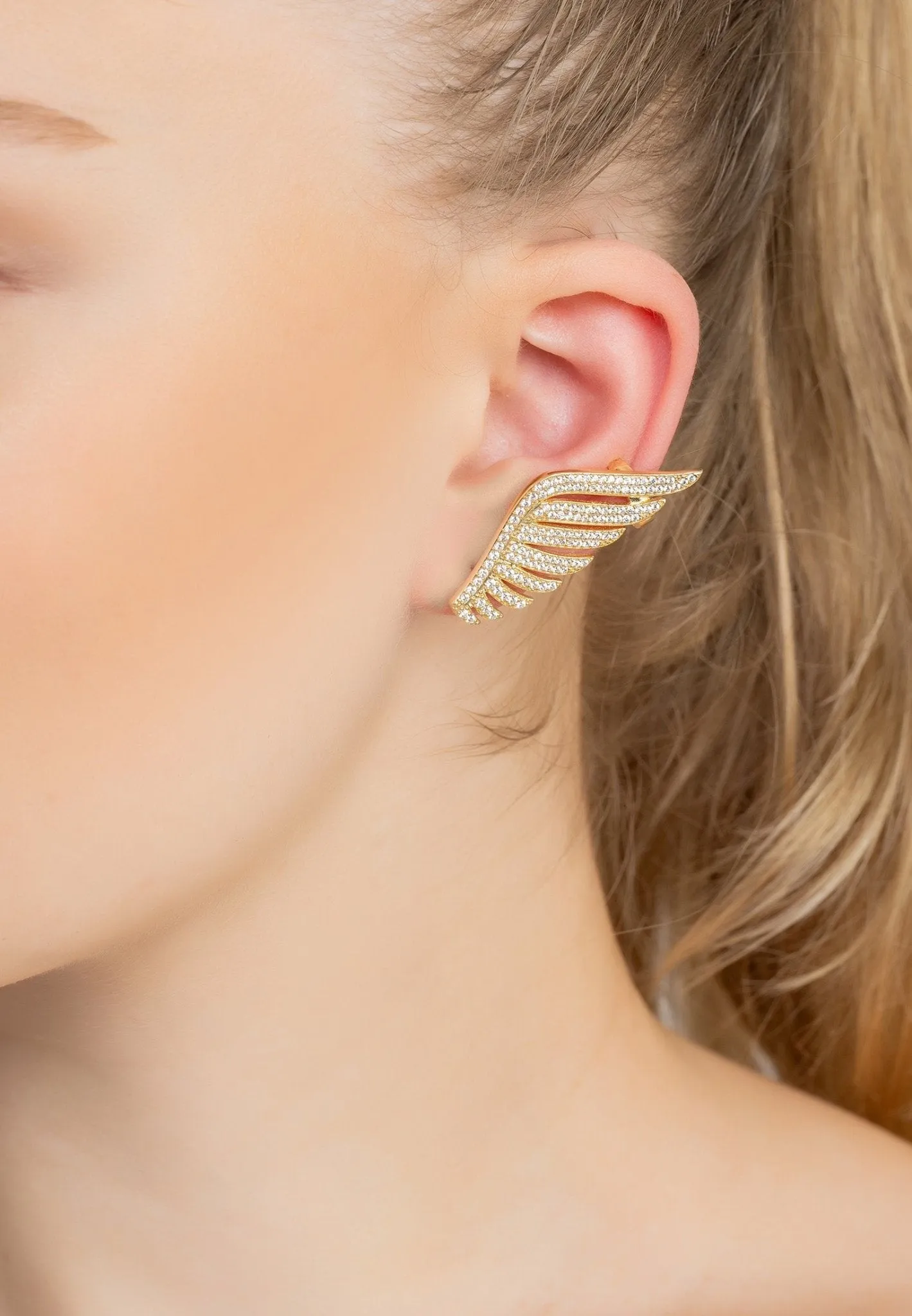 Athena Angel Wing Single Ear Climber Gold Left