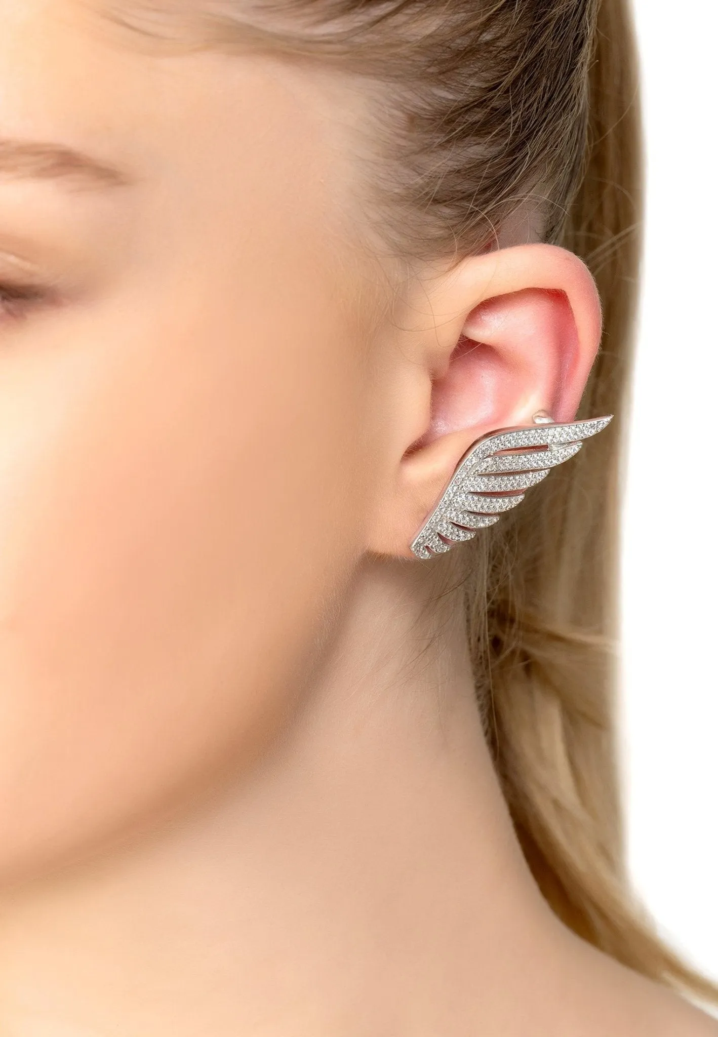 Athena Angel Wing Single Ear Climber Silver Left