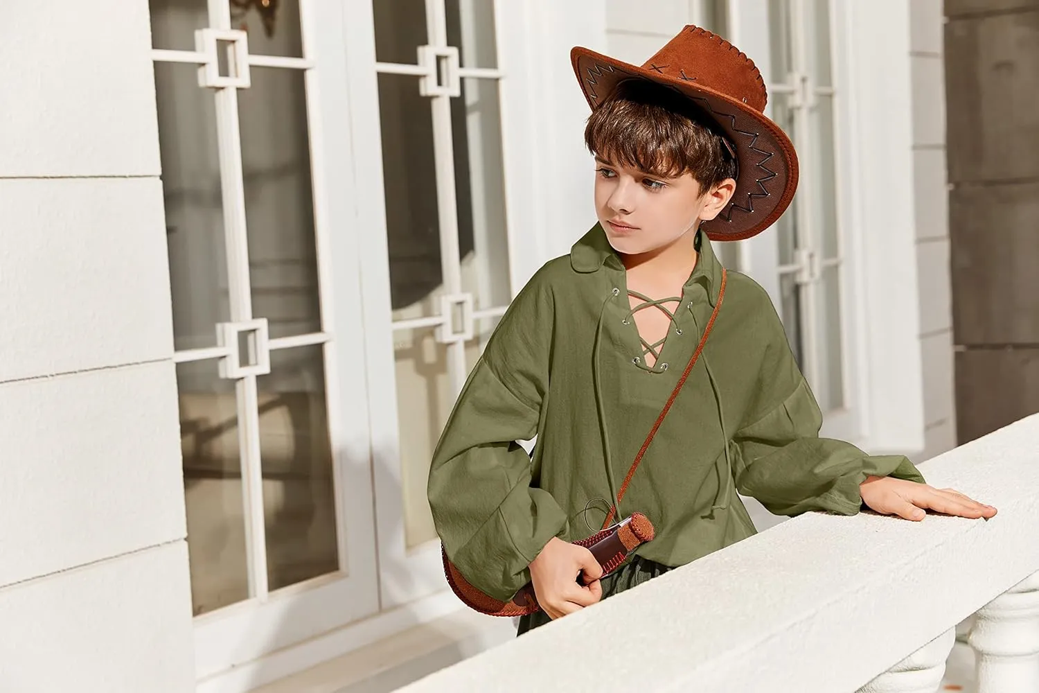 Bbalizko Boys Medieval Pirate Shirt Kids Renaissance Lace up Halloween Scottish Jacobite Ghillie Costume Tops