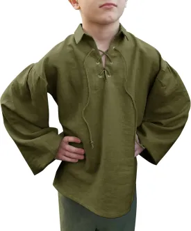 Bbalizko Boys Medieval Pirate Shirt Kids Renaissance Lace up Halloween Scottish Jacobite Ghillie Costume Tops