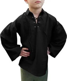 Bbalizko Boys Medieval Pirate Shirt Kids Renaissance Lace up Halloween Scottish Jacobite Ghillie Costume Tops