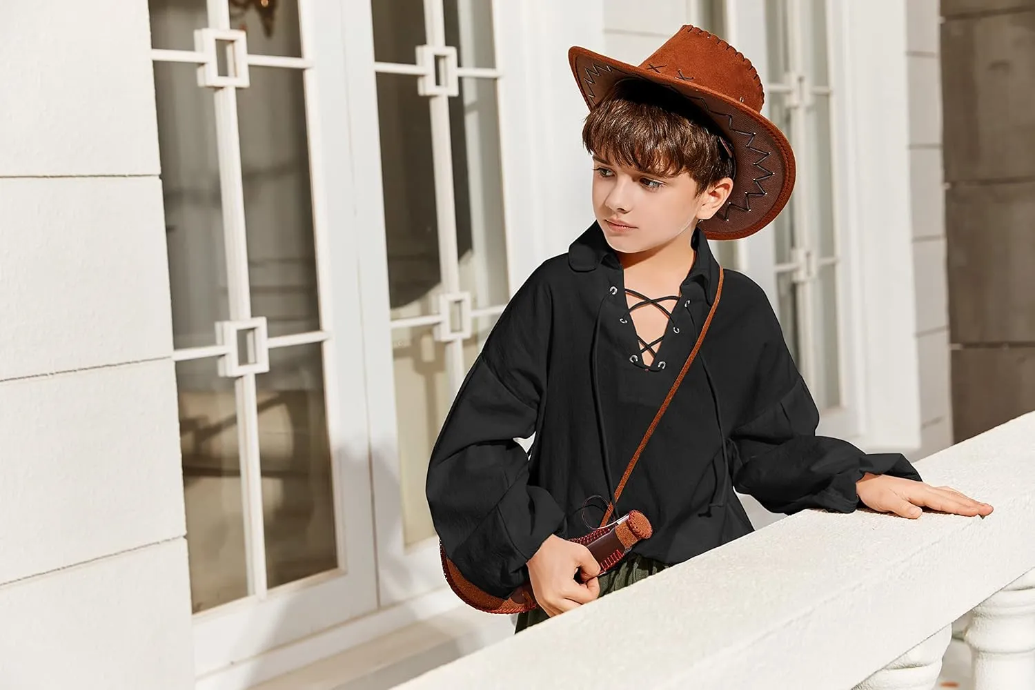 Bbalizko Boys Medieval Pirate Shirt Kids Renaissance Lace up Halloween Scottish Jacobite Ghillie Costume Tops