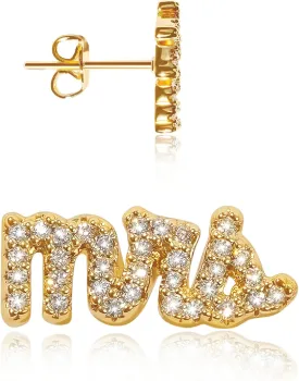 Benevolence LA Mrs Earrings with Pave Stones, Gold Dipped Studs for Women, Bachelorette Gifts for Bride, Bridal Shower Gift, Bride To Be Accessories, Designed in California